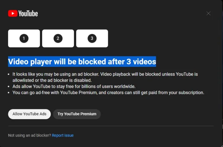 YouTube reklam bloklayıcılardan istifadə